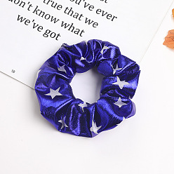 C211 pentagram - navy blue Metallic Rainbow Gradient Fabric Hair Scrunchie with Laser Hot Stamping Gold Dual Color Bowknot Headband