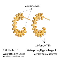 Круглые C-образные 304 серьги-гвоздики из нержавеющей стали, реальный 18 k позолоченный, круглые, 21x19.7 мм