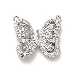 Platinum Rack Plating Brass Micro Pave Clear Cubic Zirconia Pendants, Butterfly Charms, Long-Lasting Plated, Lead Free & Cadmium Free, Platinum, 18.5x20.5x4mm, Hole: 1mm