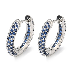 Синий Латунные микро проложить серьги обруча кубического циркония, без кадмия и без свинца, долговечный, стойки покрытие, платина, синие, 16.5x17x3.5 мм