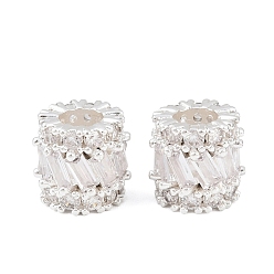 Серебро Колонна латунные микропаве прозрачные кубические цирконии европейские бусины, бусины с большим отверстием, стойки покрытие, долговечный, без свинца и без кадмия, серебряные, 10x9.5 мм, отверстие : 4.5 мм