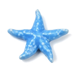 Sky Blue Handmade Porcelain Beads, Starfish, Bright Glazed Porcelain, Sky Blue, 39.5~40x41.5~2x10~10.5mm, Hole: 2mm