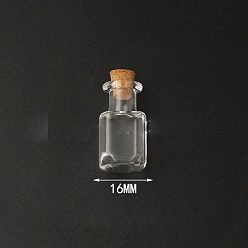 Clear Mini High Borosilicate Glass Bottle Bead Containers, Wishing Bottle, with Cork Stopper, Rectangle, Clear, 2.4x1.6cm