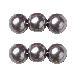 Gris Foncé Brins de perles rondes en verre teinté écologique, Grade a, cordon en coton fileté, gris foncé, 6mm, Trou: 0.7~1.1mm, Environ 72 pcs/chapelet, 15 pouce