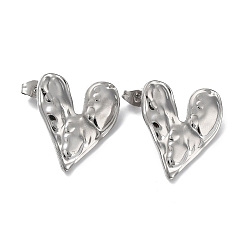 Stainless Steel Color 304 Stainless Steel Heart Ear Studs for Women, Stainless Steel Color, 23x26mm