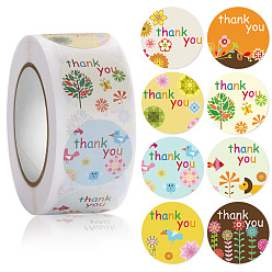 Bird 8 Styles Thank You Stickers, Adhesive Roll Sticker Labels, for Envelopes, for Embosser Stamp Sealing Certificate Stickers, Bird, 25mm, 500pcs/roll