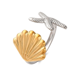 Золотой & Цвет Нержавеющей Стали 304 двухцветные манжетные кольца из нержавеющей стали, ионное покрытие (ip), золотые и нержавеющая сталь цвет, 15 мм