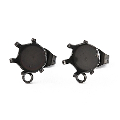 Черный 304 плоские круглые серьги-гвоздики из нержавеющей стали, с петлевой и зубчатой застежкой-серьгой, чёрные, 17x8.5x6.5 мм, отверстие : 1.4 мм, внутренний диаметр: 5.7 мм, штифты : 0.7x10.5 мм