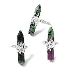 Рубин В Цоизита Кольца-манжеты для женщин с натуральным рубином в оправе из цоизита и латуни., платина, колонна в форме остроконечного конуса, 41~47x9.5~11.5 мм, внутренний диаметр: 18~19 мм