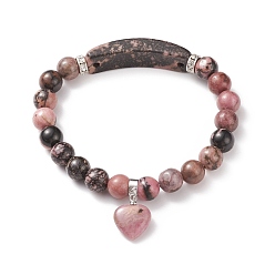 Rhodonite Natural Rhodonite Beads Charm Bracelets, Heart, 2-1/4 inch(56mm)