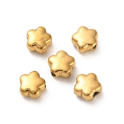 Chapado en Oro Real 18K 304 bolas de acero inoxidable, flor, revestimiento de iones (ip), real 18 k chapado en oro, 6x6x3 mm, agujero: 1.2 mm
