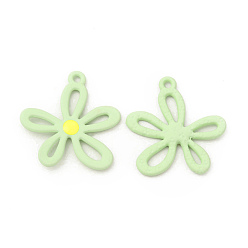 Светло-зеленый Стойки подвески обшивки сплава, окрашенные распылением цветочные подвески, без кадмия, без никеля и без свинца, светло-зеленый, 27x24.5x3 мм, отверстие : 1.8 мм
