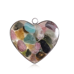 Tourmaline Natural Tourmaline Pendants, with Stainless Steel Findings, Heart Charms, 20mm