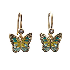 CE0074CX Yellow Minimalist Oil Drop Butterfly Earrings with Micro Pave Zirconia Stones for Women