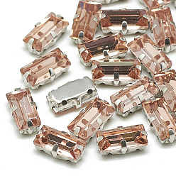 Vintage Rose Sew on Rhinestone, Multi-strand Links, Glass Rhinestone, with Brass Prong Settings, Garments Accessories, Faceted, Rectangle, Platinum, Vintage Rose, 16x6x4.5mm, Hole: 1mm