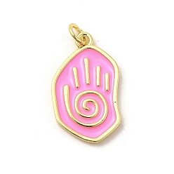Pink Латунь эмаль подвески, без свинца и без кадмия, долговечный, стойки покрытие, реальный 18 k позолоченный, розовые, 23.5x14x2 мм, отверстие : 3.4 мм