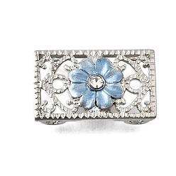 Светло-Голубой Латунный хрустальный стразы прямоугольник с цветочными многорядными звеньями, Эмаль стиле, без кадмия и без свинца, стойки покрытие, платина, Небесно-голубой, 13x22x6 мм, отверстие : 2 мм
