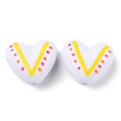 Yellow Printed Opaque Acrylic Beads, Heart, Yellow, 15x17x8mm, Hole: 1.8mm