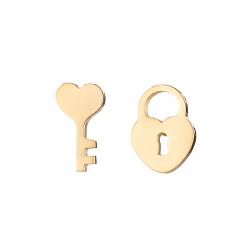 Golden key lock Unique Asymmetric Love Lock Mushroom Earrings with Maple Leaf Design for Spring