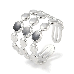 Нержавеющая Сталь Цвет 304 эмалированные плоские круглые манжетные кольца из нержавеющей стали, открытые кольца с тройной линией для женщин, цвет нержавеющей стали, 15 мм