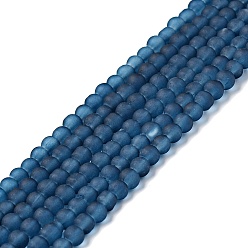 Marine Blue Transparent Glass Bead Strands, Frosted, Round, Marine Blue, 10mm, Hole: 1.3~1.6mm, about 80pcs/strand, 31.4 inch
