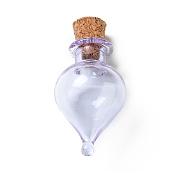 Lilac Teardrop Glass Cork Bottles Ornament, Glass Empty Wishing Bottles, DIY Vials for Pendant Decorations, Lilac, 3.6cm