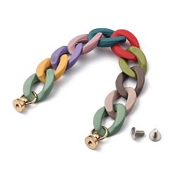 Colorful Spray Painted Acrylic Curb Chain for DIY Keychains, Phone Case Decoration Jewelry Accessories, with Brass Screw Nuts and Iron Screws, Colorful, 165mm