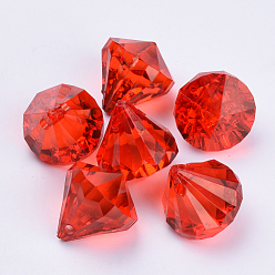 Red Transparent Acrylic Pendants, Faceted, Diamond, Red, 15x15mm, Hole: 2mm, about 370pcs/500g