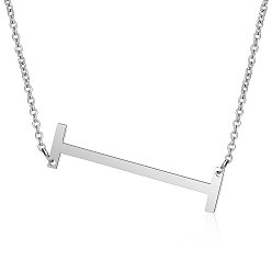 Letter I 201 Stainless Steel Initial Pendants Necklaces, with Cable Chains, Letter, Letter.I, 17.3~18.3 inch(44~46.5cm)x1.5mm, LetterI: 37.5x9.5x1mm