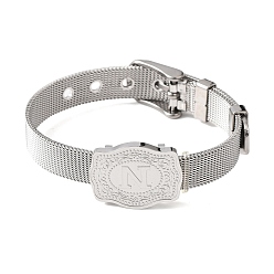 Letter N 304 Браслеты-цепочки из нержавеющей стали для часов (женские и мужские), овальный с буквой, цвет нержавеющей стали, Письмо N, 8.54 дюйм (21.7 см)