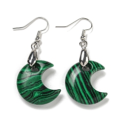Малахит Серьги-подвески из латуни с лунным покрытием для женщин, с синтетическим малахита, без кадмия и без свинца, 50x21 мм