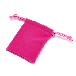 Deep Pink Rectangle Velvet Cloth Gift Bags, Jewelry Packing Drawable Pouches, Deep Pink, 7x5.3cm