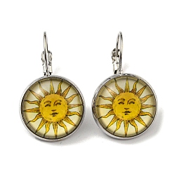 Gold Sun Glass Leverback Earrings with Brass Earring Pins, Gold, 29mm