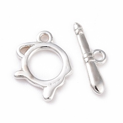 925 Sterling Silver Plated Eco-friendly Brass Toggle Clasps, Cadmium Free & Lead Free, Long-Lasting Plated, Teapot-shaped, 925 Sterling Silver Plated, Teapot: 13.5x10x1mm, Bar: 4x14x1.5mm, Hole: 1.2mm