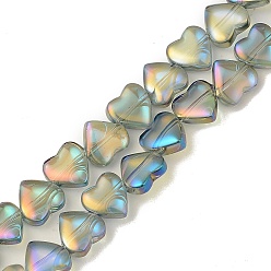 Темный Морско-зеленый Гальванизируйте прозрачное стекло бисер нитей, с полным покрытием цвета радуги, сердце, темно-зеленый, 10x10x4.5 мм, отверстие : 0.8 мм, около 65 шт / нитка, 24.41 дюйм (62 см)