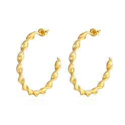 Real 18K Gold Plated 304 Stainless Steel Twist Ring Stud Earrings, Half Hoop Earrings, Real 18K Gold Plated, no size
