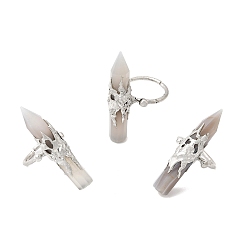 Серый агат Кольца-манжеты из натурального серого агата и латуни для женщин, платина, колонна в форме остроконечного конуса, 41~47x9.5~11.5 мм, внутренний диаметр: 18~19 мм