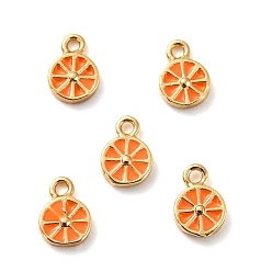 Orange Foncé Laiton émail pendentifs, plaqué longue durée, sans cadmium et sans plomb, réel 18 k plaqué or, tranche de citron, orange foncé, 7x4.5x1.5mm, Trou: 1mm