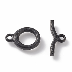 Electrophoresis Black 304 Stainless Steel Toggle Clasps, Textured, Ring, Electrophoresis Black, Ring: 16x12x2.2mm, Hole: 2mm, Bar: 18x7x2.2mm, Hole: 2mm
