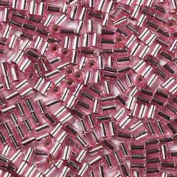 Pale Violet Red Baking Paint Glass Round Bugle Beads, Silver Lined, Tube, Pale Violet Red, 3.5~3.8x2~2.5mm, Hole: 1.2mm