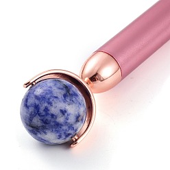 Flamingo Natural Sodalite Massage Tool Skin Care, Facial Rollers, with Plastic Findings, Flamingo, 156x30~31x16~26mm