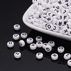 Letter Acrylic Horizontal Hole Letter Beads, Mixed Letters, Flat Round, Random Mixed Letters, 7x4mm, Hole: 1mm, about 3500pcs/500g