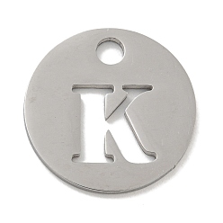 Letter K Не тускнеющие 304 подвески из нержавеющей стали, цвет нержавеющей стали, плоские круглые с буквы, Письмо K, 19x1.2 мм, отверстие : 2.5 мм
