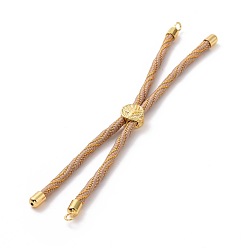 Tan Nylon Cord Silder Bracelets, for Connector Charm Bracelet Making, with Rack Plating Golden Brass Findings, Long-Lasting Plated, Cadmium Free & Lead Free, Tan, 8-5/8~9-1/8x1/8 inch(22~23x0.3cm), Hole: 2mm