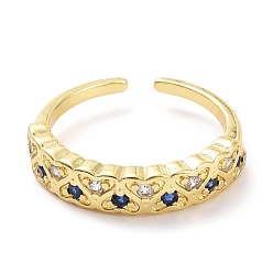 Средно-синий Кубический цирконий сердце открытые манжеты кольца, украшения из латуни с покрытием из светлого золота для женщин, без кадмия и без свинца, светло-синий, размер США 7 3/4 (17.9 мм)