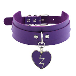 purple Rocking Heart Pendant Collar with Double-layer Leather Chain and Lock Clavicle Necklace