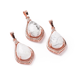 Howlite Natural Howlite Pendants, Teardrop Charms, with Rose Gold Tone Rack Plating Brass Findings, 32x19x10mm, Hole: 8x5mm