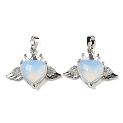 Опал Опалит с подвесками из прозрачного кубического циркония, Подвески в форме сердца и крыльев с фурнитурой из латуни с металлическим покрытием, платина, без кадмия и без свинца, 25x31.5x8.5~9 мм, отверстие : 7.9x5 мм