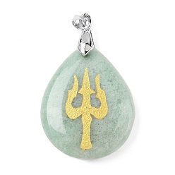 Зеленый Авантюрин Естественный зеленый авантюрин подвески, с реечной обшивкой латунными выводами, без кадмия и без свинца, очарование слезы, 31x25x5~7 мм, отверстие : 4.5x4 мм