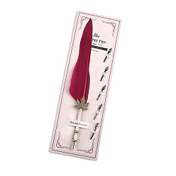 Dark Red Leaf Alloy Signature Pen, Feather Pen, Quill Pen, for Calligraphy Pen, Dark Red, 25~30cm